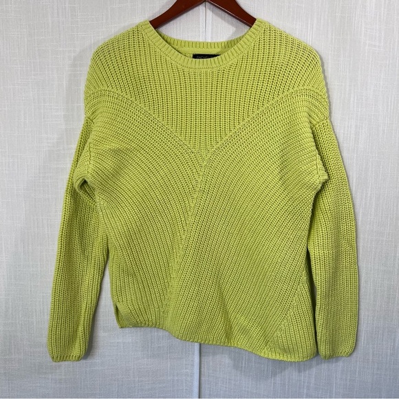Rachel Zoe Asymmetrical Hem Knit Lime Yellow Sweater Sz M - Picture 2 of 14